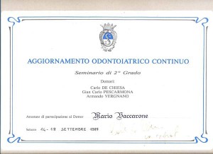 Attestato Dott. Mario Vaccarone - Dentista Casale Monferrato